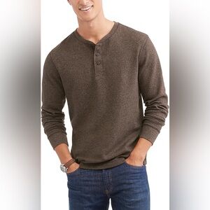 Faded Glory Brown Long-Sleeve Henley Knit Top